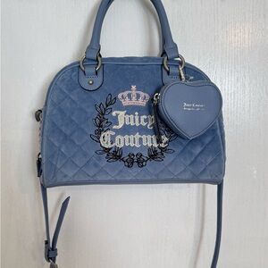 Juicy Couture Dusty Blue Quilted Dome Satchel with Heart Coin Pouch